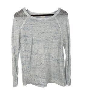 Soft Joie Open Knit Longsleeve Sweater Top Sheer L White Blue Layering